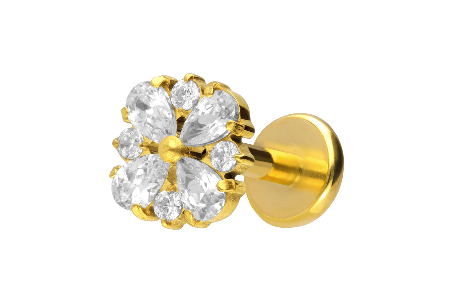Titan Labret Piercing mit Push Fit KRISTALLORNAMENT